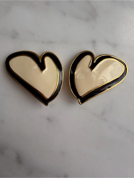 Escada Jewelry - Escada Cream and Black Heart Earrings